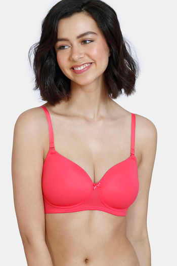 Buy Zivame Beautiful Basics Padded Non Wired 3/4th Coverage T-Shirt Bra - Rouge Red